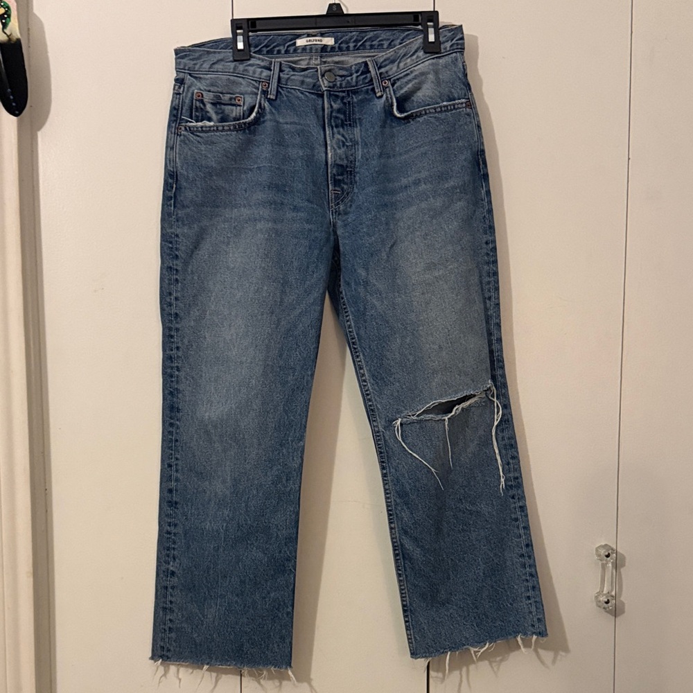 GRLFRND Relaxed Blue Jeans with Distressed Detail